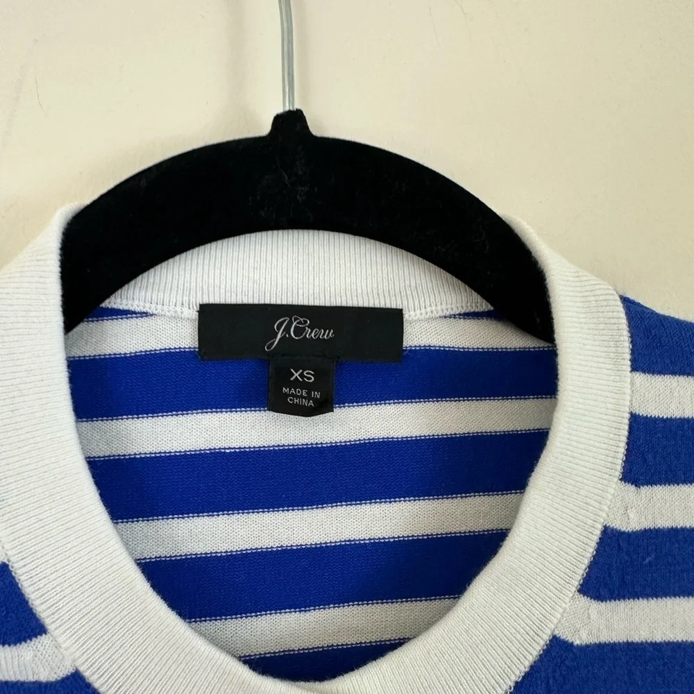 J. Crew Royal Blue & White Striped Button-Up Cardigan Cotton Blend Size XS